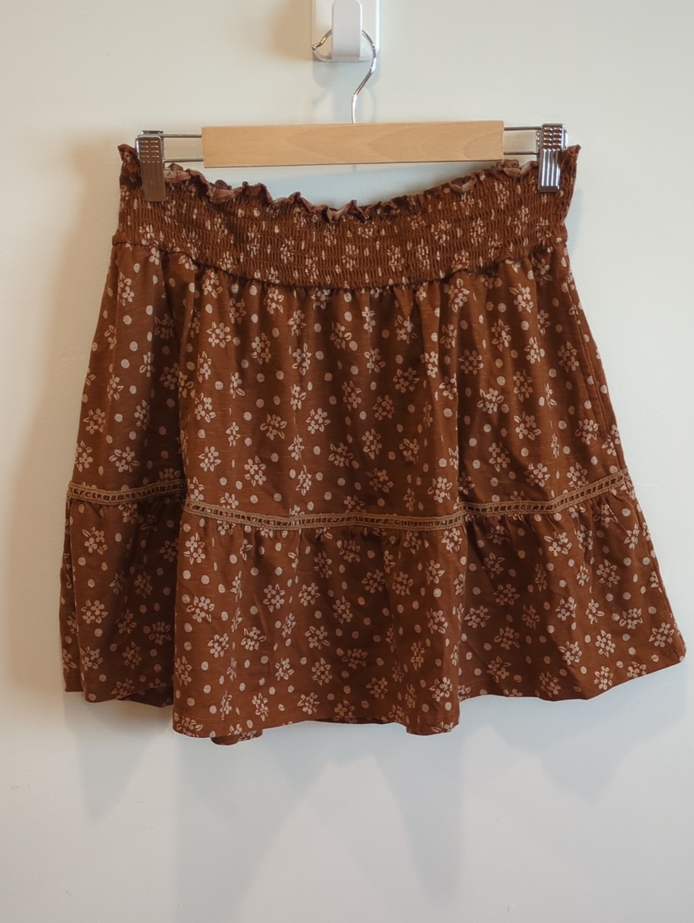 Toad&Co Brown Floral Tiered Smocked Mini Skirt